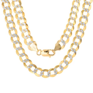 14K Yellow Gold Solid Mens 10mm Diamond Cut Pave Cuban Curb Chain Necklace 22" - Picture 1 of 10