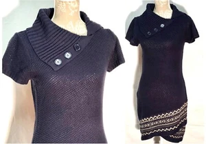 Vestido Suéter Asimétrico Manga Corta Azul Marino/Beige Vintage Y2K Massini* ~ S - Imagen 1 de 12