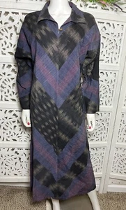 Vintage Women’s Art Deco Boho Chevron Cotton Caftan Lounging Midi Dress 60s - Picture 1 of 13