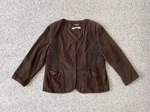 Blazer Chaqueta Top Cárdigan Ropa Exterior MARINA RINALDI Plus 27 EE. UU. 18 L Gamuza Marrón - Imagen 1 de 9