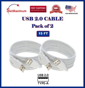 2-Pack – 15FT USB 2.0 Cable A-Male/A-Male High-Speed Data Transfer/Charging Cord - Picture 1 of 4