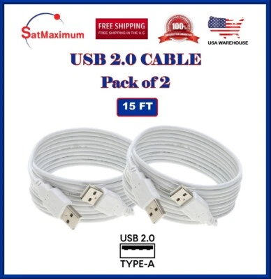 2-Pack – 15FT USB 2.0 Cable A-Male/A-Male High-Speed Data Transfer/Charging Cord - Image 1 of 4