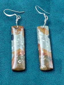 Sterling Silver French Wire Earrings on 1.5 x .25" Rectangular Gemstone Setting - Picture 1 of 4