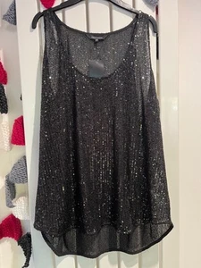 BNWT Peacocks Woman blouse tunic vest top size 24 shirt black sequin sparkle lad - Picture 1 of 14