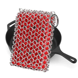 Cast Iron Skillet Cleaner, 316 Stainless Steel Chainmail Scrubber with Silico... - Picture 1 of 7