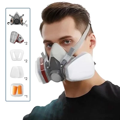Half Face Mask With Earplug Filter Anti-Dust/Gas Respirator 6200 Reusable - Image 1 of 4
