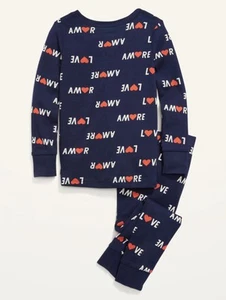 Antiguo conjunto de pijama azul marino unisex ajuste ceñido estampado amor talla 12-18 meses o 5T - Imagen 1 de 2