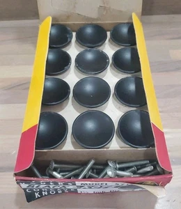 NIB 24 VTG 50s 60s Mid Century Black 1.5 in. Round Concave Bevelled Knob Pull - Picture 1 of 7