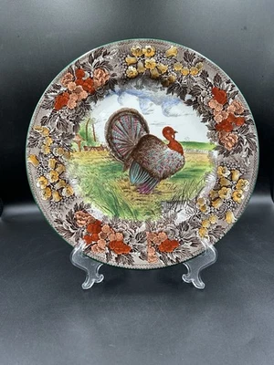Antiguo plato de pavo Wedgwood Etruia England Transferware borde floral de 10,25 pulgadas Foto 1 de 4