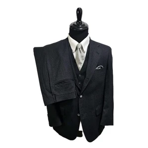 Patrick James 3 Pc Suit Men 38S Pants 33x28 Vest Wool Flannel Striped Gangster - Picture 1 of 24