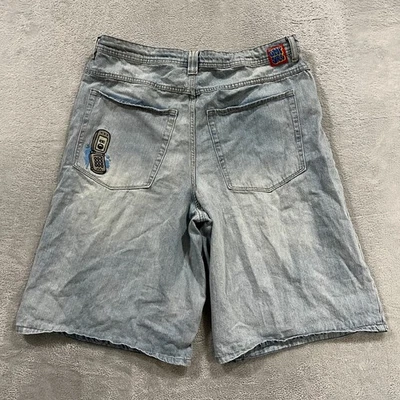 Empyre Jean Shorts Mens 36 Denim Y2K Skater Relax Baggy Drawstring Embroidered - Image 1 of 4