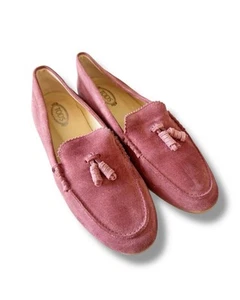 Tods Pink Tassel Loafers Woman’s Size 38 Suede Leather Italy Driving Moc Loafer - Picture 1 of 15