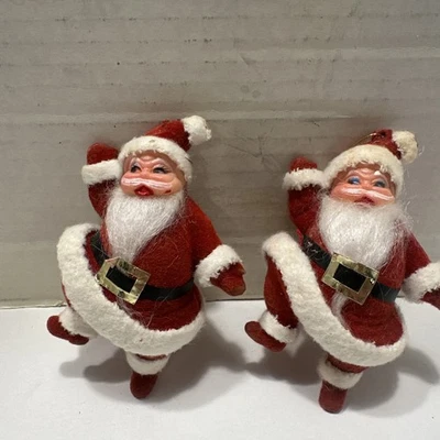 Molde de sopro vintage flocado Papai Noel conjunto de 2 enfeites de Natal feriado - Imagem 1 de 4