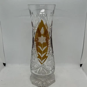 Vintage heavy full lead Amber to clear cut crystal flower vase 12.2 inches. - Picture 1 of 11