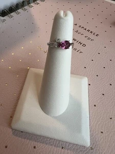NWT Ring Bomb Party Kids Ring LC Dark Pink Sapphire Rhodium RBP2335 Sz3-5 - Picture 1 of 2