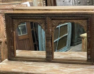 Vintage Arch Mirror RUSTIC Hand Carved Jharokha Wall Mirror Earthy Natural WOOD