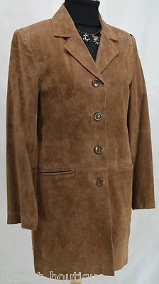 Dennis Basso suede jacket Tan knee coat car Trench Leather Button XS VTG 80s NEW - Image 1 of 4