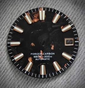 Dial Maker - Black Forged Carbon With RoseGold Leaf Dial For Seiko Mod BGW9 Lume - Picture 1 of 4