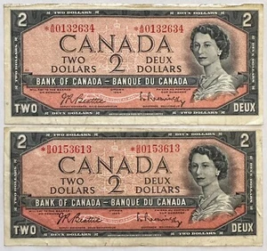Canada 11 x 1954 $2 notes including 2 x replacements, nice lot - Picture 1 of 3