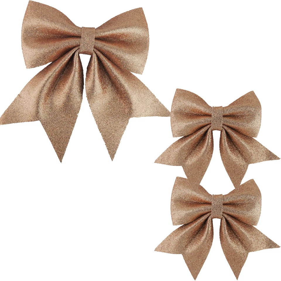 DAVIES PRODUCTS Christmas Champagne Gold Glitter Bows Tree Decoration - Choose Size