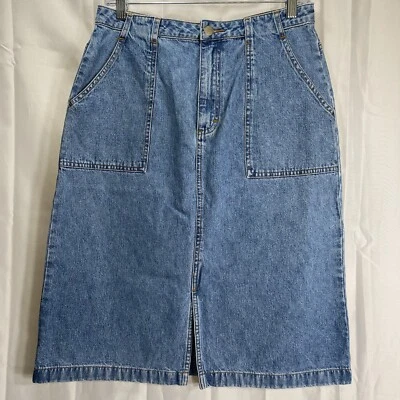 Falda vaquera Covington para mujer 8 bolsillos hasta la rodilla abertura frontal azul Western Boho Foto 1 de 4