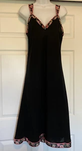 Oscar dela Renta Pink Label Nightgown or Slip Dress Blk w Pink Floral Trim MED - Picture 1 of 17