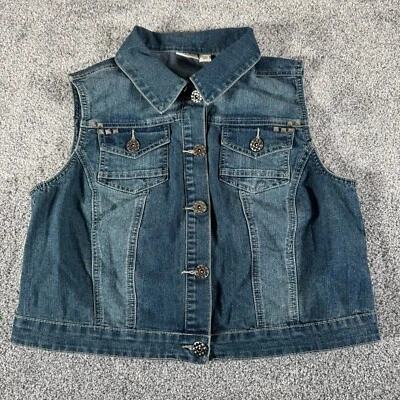 Cato Vest Womens Large Denim Grunge Edgy Streetwear Studded Cowgirl Y2K Biker - Изображение 1 из 4