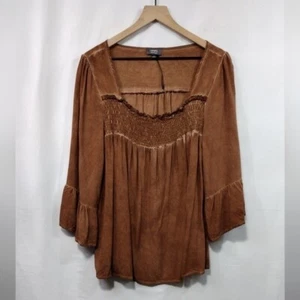 NWOT Ninety Clothing Co Rusty Brown Boho Shirt Women's L Grunge Witchy Casual - Picture 1 of 8