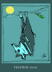 JACQUELINE DITT - Fruitbat Fledermaus ltd.ACEO Druck Grafik Miniatur ger.sign. - Bild 1 von 3