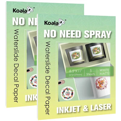 10 Sheets KOALA No Spray White Waterslide Decal Transfer Paper  INKJET & LASER - Image 1 of 4