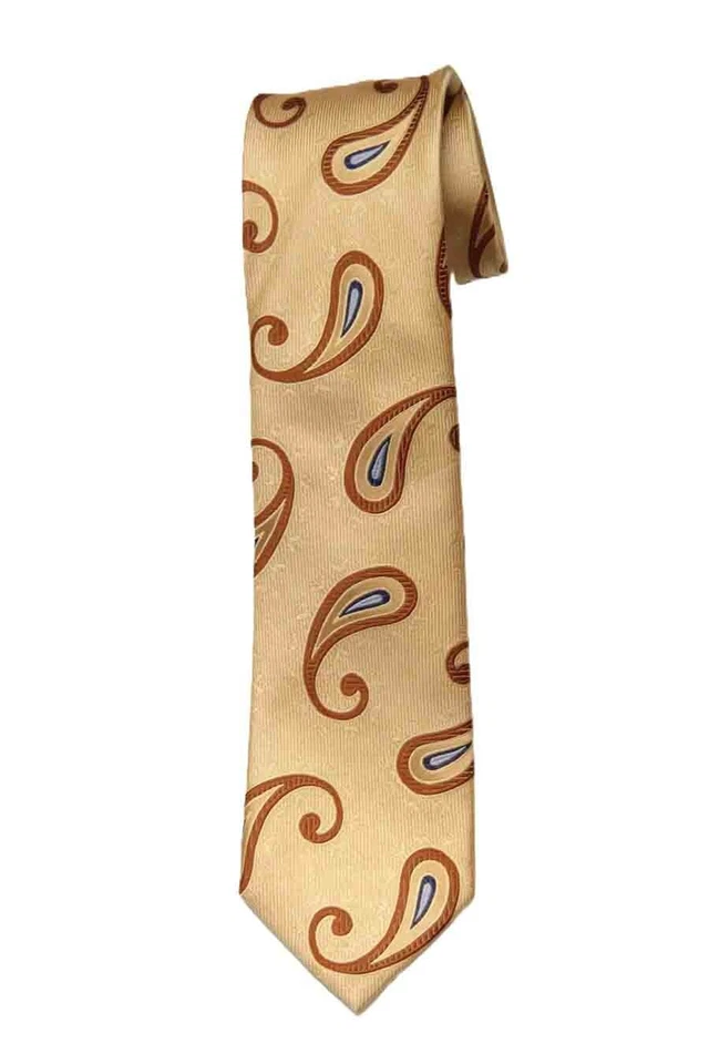 Corbata de seda PETER MILLAR doblada a mano amarilla marrón azul larga para hombre Foto 1 de 1