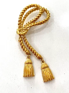 Vintage Gold Tone Rope Tassel Dangle Brooch Pin - Picture 1 of 6