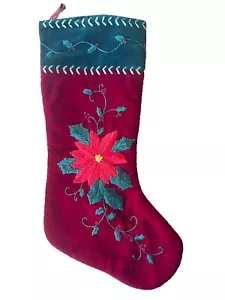 Medias de Navidad de pascua bordadas satén flor de pascua 21” forradas fieltro acolchado - Imagen 1 de 2
