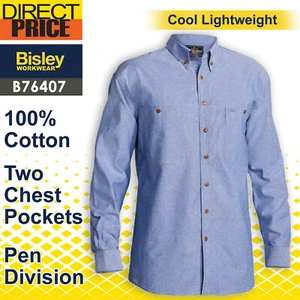 Bisley Chambray Shirt Mens - Long Sleeve B76407 NEW - Picture 1 of 7