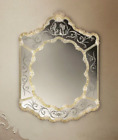 Specchio da parete veneziano verticale in Vetro di Murano cristallo oro inciso