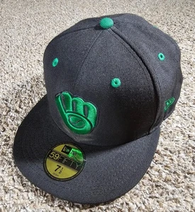 Sombrero ajustado New Era 59Fifty Milwaukee Brewers de lana negro/verde con logotipo 7 1/2 - Imagen 1 de 11