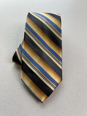 Croft & Barrow Blue, Gold, Gray Striped Pattern 100% Silk Handmade Tie NWOT - Image 1 of 4