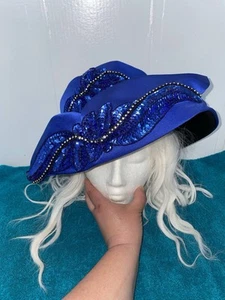 Vintage Kentucky Derby Preakness Belmont Easter Church Hat Blue - Picture 1 of 4