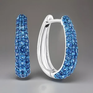 NEW! Effy London Blue Topaz &Sterling Silver Hoop Earrings / MSRP $1,375 - Picture 1 of 4