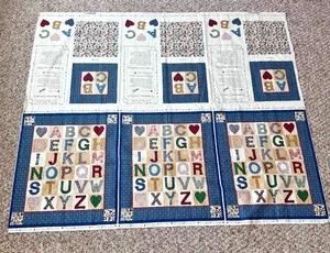 3er Set Vintage ABC Baumwolle kleiner QUILT und kleines KISSEN Stoff Panel schneiden & nähen - Bild 1 von 5