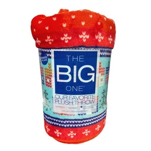 The Big One Red Fair Isle Oversized Supersoft Plush Throw Blanket 5’ x 6’ Soft - Picture 1 of 5
