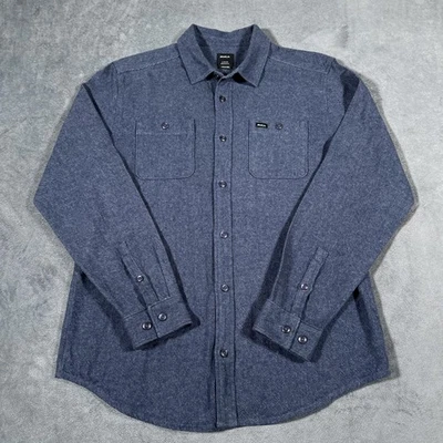 Camisa RVCA Para Hombres Grande Azul Brezo Ajuste Regular Botón Delantero Manga Larga Informal Foto 1 de 4