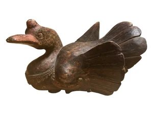 Vintage Hand Carved Wood and Polychrome Painted Duck, Length 18.5" - Picture 1 of 8