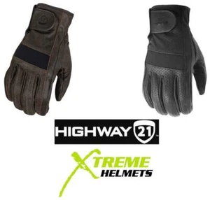 Highway 21 Jab Full Leather Gloves Motorcycle Perforated Black S-5XL - Picture 1 of 8