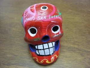 CLAY SKULL SOUVENIR Day of the Dead RED 3 Inches CABO SAN LUCUS MEXICO - Bild 1 von 9