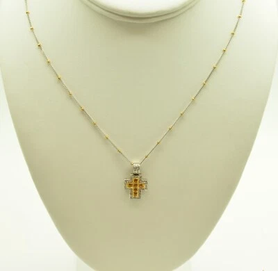 14k Yellow and White Gold Beaded Curb Chain with Cross Pendant  18.25" GOLD-2037 Foto 1 de 3