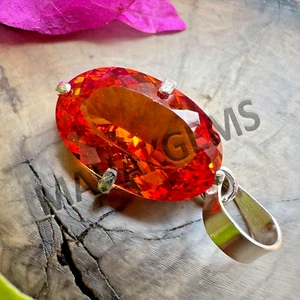 Colgante de zafiro naranja natural de 19,05 quilates - Piedra preciosa certificada en plata 925 - Imagen 1 de 4