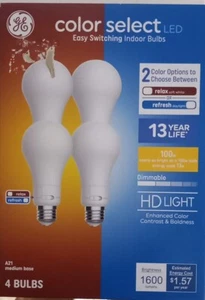 GE Color Select Easily Switchable 2 Color Option Dimmable Indoor Bulb 4 Pack - Picture 1 of 6