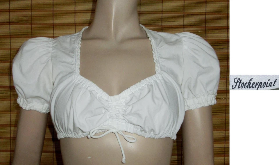 WEISSE DIRNDLBLUSE - TRACHTENBLUSE - SPITZE - COTTON/POL. - STOCKERPOINT - GR.34 - Bild 1 von 1