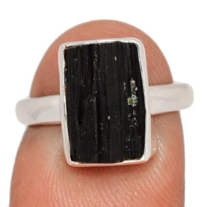 Natural Black Tourmaline - Brazil 925 Sterling Silver Ring Jewelry s.6 CR68452 - Picture 1 of 1